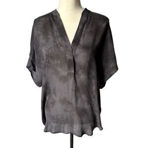 Acrobat Blouse Size Small Dark Grey Shirt VNeck Short Sleeves Silk Minimalist
